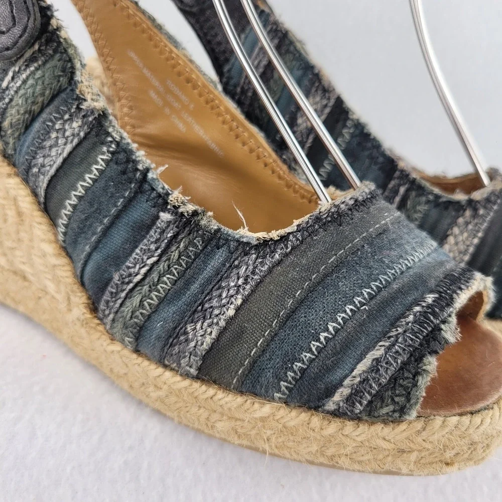 Apepazza Sandals Womens 6 Blue Rodano Espadrille Canvas‎ Heels Wedge Hemp Beach